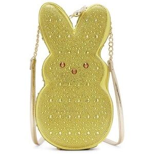 Betsey Johnson Kitsch Peeps Yellow Rhinestone Bunny Rabbit Easter Crossbody Bag
